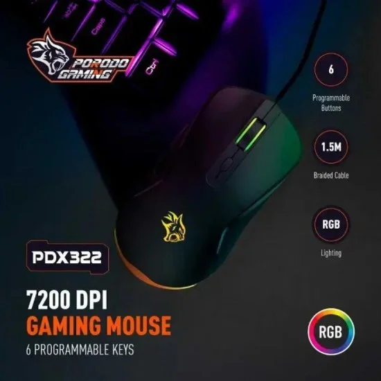 Porodo Gaming 7200 Dpi Gaming Mouse 6 Programmable Keys